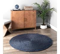 Aizza Trends Indian Handmade Braided Navy Blue Jute Area Rug-Floor Carpet -Bed Side Runner Rug-Home Decor Center Table Carpet - 3 x 3 Feet Round (90 cm x 90 cm)