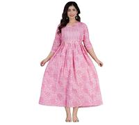 Aizza Trends Women's Cotton Febric Printed Anarkali Shape Feeding Gown Kurta-Maternity Gown Kurti-Large