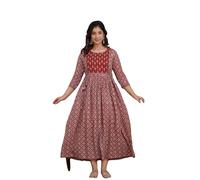 Aizza Trends Women's Cotton Febric Printed Anarkali Shape Feeding Gown Kurta-Maternity Gown Kurti-X-Large