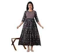 Aizza Trends Women's Cotton Febric Printed Anarkali Shape Feeding Gown Kurta-Maternity Gown Kurti-X-Large Navy Blue
