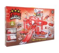 AJ ALL City Heroes - Fire Station Playset 47pcs Toy with Extendable Ladder & Die-Cast Trucks, Firefighter Truck Playset for Kids