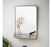 AJ Black Mirror with wooden shelf Iron with Powder Coating, Glass, MDF ideal for every home