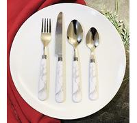 AJ Cutlery Set, 16 Pieces, Marble Effect Handles, Stainless Steel, Stylish Design for Dining