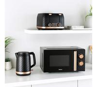 AJ Goodmans Kitchen Set Microwave, Toaster & Kettle Black & Rose Gold Copper Textured 3pc
