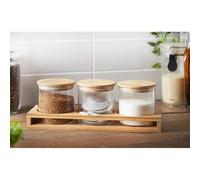 AJ Natural Home Glass Jars with Bamboo Stand 3pk Tea Coffee Sugar Jars. Kitchen storage Containers