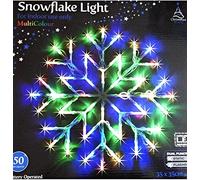 AJ New Christmas 50 LED Snowflake Light Multi Coloured Flashing Silhouette Home Window Xmas Festive Decoration Flashing Lights - New Year Light Up Party