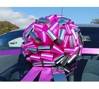 AJ Party Store Large Car Bow, Giant Car Bow Large Gift Bow With Over 80 Loops 14 Inches Bow…Pink Metallic silver mix