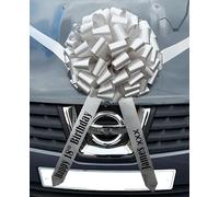 AJ Party Store Personalised Large Gift Car Bow Giant Bow For Birthday Presents Bikes Scooters Hand Made Large Bow For Gift Wrapping Wedding Car Ribbon With Over 80 Loops 14 Inches Bow,Silver/Grey