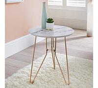 AJ Patina End Side Marble Effect Table With Gold Finish Metal Legs, and a Marble Effect Drinks Food Coffee Tea Table