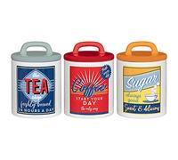 AJ Set 0f 3 Retro Classic 50's/60's Style Tea, Coffee & Sugar Canisters Storage Jars Ceramic