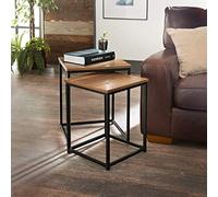AJ Set of 2 Nest of Tables Trosmo Metal Frame Wood Dark Oak Effect Coffee Side Center Tables Living Room