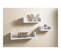 AJ Set Of 3 U Shaped Wall Mountable Wooden Floating Shelve Shelf White Storage
