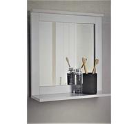 AJ Spaceways white Bathroom Wood Frame Mirror Wall mounted with Cosmetics Shelf