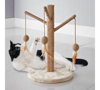 AJ Tree Cat Scratching Post Tall Scratch 3 BALLS Post Claw Scratcher for Large Cats with Teasing Hanging Ball, Natural Sisal Rope Scratch Pole, Spring Pompom, Stable Base 38 x 48cm
