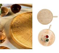 AJ Wooden Serving Board with Handle, Large Round Charcuterie Cheese Paddle, Solid Wood, for Fruit, Bread, Crackers