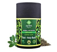 Aja Nova Organic Tulsi Holy Basil (Lemon Vana) Loose Leaf Herbal Infusion + 15 Unbleached Tea Bags - Adaptogenic & Stress-Relieving