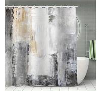 AJALGZ Abstract Art Shower Curtain Modern Minimalist Design Gray, White, And Brown Brush Strokes Aesthetic Bath Screen(90x190cm/Waterproof)