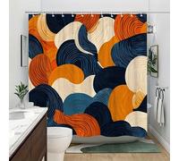 AJALGZ Abstract Colorful Wave Pattern Shower Curtain Navy Orange & Cream Swirling Design, Bold Contrast Modern Contemporary Bathroom Decor(181x181cm/Funny)