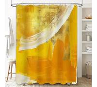 AJALGZ Artistic Abstract Shower Curtain Yellow White Watercolor Design Bathroom Decor Waterproof Fabric Bathing Cover(205x200cm/Extra Wide)