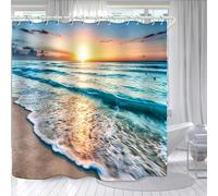 AJALGZ Bathroom Bathtub Bathing Cover Beach Sunset Shower Curtains Standard Shower Waterproof and Bright Fabric Decor(175x220cm/Long Shower Curtain)