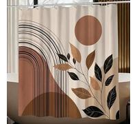 AJALGZ Bathroom Shower Curtain Beige Illustrated Design for The Autumn Equinox Boho Rustic Shower Curtains with Hooks(175x235cm/Washable)