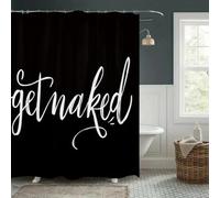 AJALGZ Black Shower Curtain with White Get Naked Handwritten Text - Polyester Bathroom Decor Modern Minimalist Design(190x200cm/Washable)