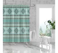 AJALGZ Bohemian Printing Style Waterproof Shower Curtain with Plastic Hooks Elegant Light Green Bathroom Decoration 180x180cm -Square-Shower-Curtains