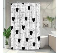 AJALGZ Heart Pattern Shower Curtain for Bathroom, Polka Dot White Background and Black Hearts Design Aesthetic Bathing Cover(155x215cm/Extra Long)