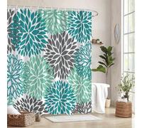 AJALGZ Modern Floral & Geometric Shower Curtain Teal Turquoise Gray Polyester Bathroom Decor with Hooks Modern Floral Curtain(270x210cm/Washable)