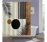 AJALGZ Palm Leaf Shower Curtain Black Circle Brown Dot Black and White Stripes Boho Style Bath Curtain with Hooks for All-Season(155x195cm/Mildew-resistant)