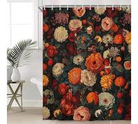 AJALGZ Vintage Floral Shower Curtain Red Floral Plant Bathroom Shower Curtain, Bohemian Style Bathroom Decoration 160x190cm Bathtub-Shower-Curtain