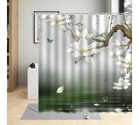 AJALGZ Waterproof Shower Curtain Set with Hooks White Plum Bathroom Curtains Fabric Bath Screens 160x160cm Fabric-Shower-Curtain