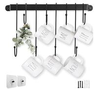 AJART Coffee Mug Rack (17 Inch/Black) Wall Mounted Coffee Cup Holder with Flexible Hooks for Coffee Mugs Teacups Mason Jar Kitchen Utensils, Display Organizer and Storage Hanger