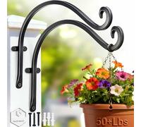 AJART Hanging Basket Bracket (12 Inch/2pcs) Hand-forged Wall Hanging Basket Hooks Outdoor for Flower Basket Bird Feeder and Plants, Black