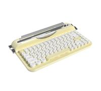 AJAZZ AF84 Wireless Typewriter Keyboard, Cute Retro Aesthetic Design with Integrated Stand for Tablet, Phone, Mixed color Retro Round Keycaps, 2.4Ghz Wireless/Bluetooth for Table,/PC/Win/Mac (Yellow)