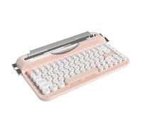 AJAZZ AF84 Wireless Typewriter Keyboard, Cute Retro Aesthetic Design with Integrated Stand for Tablet, Phone, Mixed color Retro Round Keycaps, 2.4Ghz Wireless/Bluetooth for Table,/PC/Win/Mac (Pink)