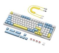 AJAZZ AK992 Wireless Gaming Keyboard,GASKET Mount with Hotswap Red Switch | Tri-mode 2.4G/BT5.0/Wired,Volume Knob,RGB Backlit,99-Key PBT Keycap,Custom USB C Coiled Cable,4000mAh,for PC/Mac/Win/PS4-Blue