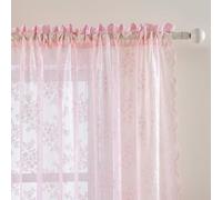 AJAZZ Light Pink Floral Lace Curtains, Set of 2 Panels, 52 x 63 Inch, 2-in-1 Curtain Pole & Self-Adhesive, No Drill Light Filtering Sheer Curtains with Scalloped Edge for bedroom, living room, office