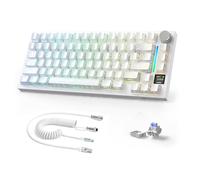 AJAZZ X ATTACKSHARK X820Ultra Wireless Mechanical Keyboard&C01Ultra Cable,2.4G/BT/USB-C Wired,75% Layout 80-Key,TFT Color Display&CNC Knob,RGB Backlit Hot-Swap,4000mAh-White Contours（Shark Switch）