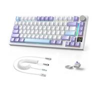 AJAZZ X ATTACKSHARK X820Ultra Wireless Mechanical Keyboard with C01Ultra Cable,2.4G/BT/USB-C Wired,75% Layout 80-Key with TFT Color Display&CNC Knob,RGB Backlight Hot-Swap,4000mAh-White（Purple Switch）