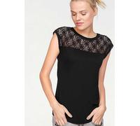 AJC Lace Insert Round Neck Top Black