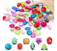 Ajcotahm 100PCS Gemstones for Kids Pirate Treasure Diving Gems Diamonds for Crafts, Fabric, Clothing, Pirate Treasure Hunt, Party Decorations - 8 Shapes 13-27mm