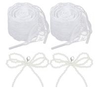 Ajcotahm 2 Pairs Lace Shoelaces for Women, 3cm Wide Flat Fancy Shoelaces, White Hollow Decorative Shoe Strings for Sneakers