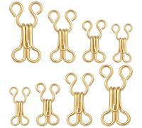 Ajcotahm 80 Pairs Hook and Eye Fastenings for Clothes, Gold Bra Hooks Replacement 4 Size Sewing Hook and Eye Closures for Clothing Trousers Skirts Underwear DIY Craft Accessories