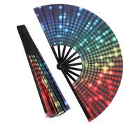 Ajcotahm Large Folding Hand Rave Fan Popping Fan Fluorescent Dots for Line Dancing Raves Halloween Burlesque Edm Music Festival Disco Party and Dance Decoration