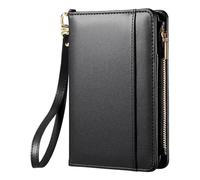 AJDJTEN Passport Holder for Travel Essentials, PU Leather with Wrist Strap, 9 Card Slots Cash Pocket SIM Card Holders, Black