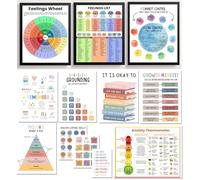 ajdvart 12 Pcs Mental Health Posters - Therapy Office Decor, Homeschool, Classroom & Calm Down Corner | Feelings Wheel & List of Emotions | Healthy Coping Skills Posters(11"x14")