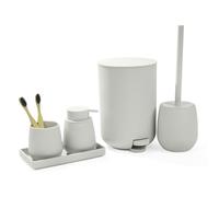 AJEUNGAIN 5 Pieces Beige Bathroom Accessories Set, Modern Bathroom Sets Organizer include Bathroom Bin and Toilet Brush Set, Soap Dispenser and Toothbrush Holder Set, Vanity Tray (Beige)