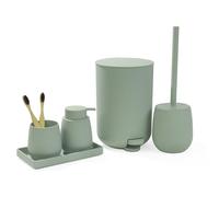 AJEUNGAIN 5 Pieces Green Bathroom Accessories Set, Modern Bathroom Sets Organizer include Bathroom Bin and Toilet Brush Set, Soap Dispenser and Toothbrush Holder Set, Vanity Tray (Green)