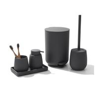 AJEUNGAIN 5 Pieces Grey Bathroom Accessories Set, Modern Bathroom Sets Organizer include Bathroom Bin and Toilet Brush Set, Soap Dispenser and Toothbrush Holder Set, Vanity Tray (Grey)